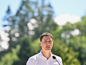 Prime Minister Justin Trudeau makes an announcement on Bowen Island in British Columbia.
