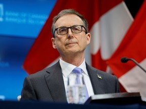 Bank of Canada Governor Tiff Macklem taking part in a news conference in Ottawa.