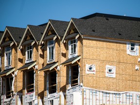 Homes under construction in a development in Langford, British Columbia.