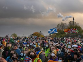 Climate protestors gather for the Global Day of Action for Climate Justice march in Glasgow, Scotland.