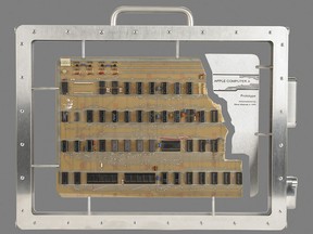 This image provided by Boston-based RR Auction, shows an authenticated Apple-1 Computer prototype from the mid-1970s that a Bay Area collector, who wishes to remain anonymous, made the winning $677,196 bid on Thursday, Aug. 18, 2022, the auctioneer said. The prototype was used by Apple co-founder Steve Jobs in 1976 to demonstrate the Apple-1 to Paul Terrell, owner of The Byte Shop in Mountain View, California, one of the first personal computer stores in the world, Boston-based RR Auction said in a statement. (RR Auction via AP)