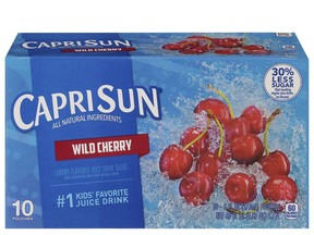 This photo provided by Kraft Heinz shows the packaging of Wild Cherry flavor Capri Sun. The company said it is recalling about 5,760 cases of Capri Sun Wild Cherry flavored juice blend. The "Best When Used By" date on the packages is June 25, 2023. (Kraft Heinz via AP)