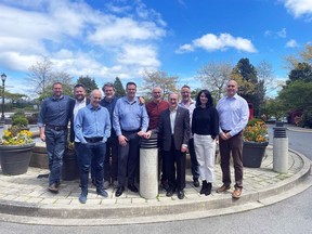 The new Board of Directors and Executive of RJC Engineers. From left to right: Terry Bergen, Mike Moffatt, Chris Davis, Michael Blackman, Bryan Colvin, John Kooymans, Jeff Rabinovitch, Roger Steers, Joette Decor, Bill Gladu.