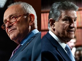 Chuck Schumer and Joe Manchin Photographers: Eric Lee, Al Drago/Bloomberg