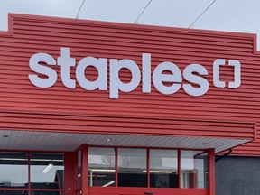 Staples Canada signage at a store in Ottawa.