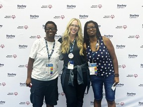 Starkey team member Sarah Roggenbuck (middle) is shown with Special Olympics athletes, Sharita and Shaye Taylor.