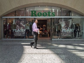 The storefront of a Roots location in Toronto is pictured on Thursday, September 14 , 2017.