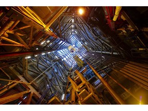 A drilling tower structure stands aboard the Oseberg A offshore gas platform operated by Statoil ASA in the Oseberg North Sea oil field 140kms from Bergen, Norway.