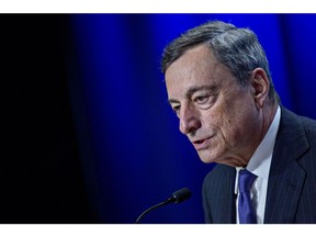 Mario Draghi, president of the European Central Bank (ECB), speaks during a news conference at the International Monetary Fund (IMF) and World Bank Group Annual Meetings in Washington, D.C., U.S., on Saturday, Oct. 14, 2017. Near-term risks to world financial stability have declined since April amid improving macroeconomic conditions and the subsiding risk of emerging-market turmoil, the IMF said in its latest Global Financial Stability Report released yesterday. Photographer: Andrew Harrer/Bloomberg