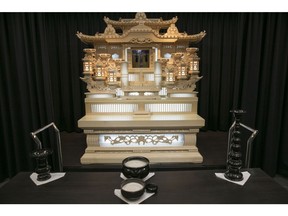 An altar stands in a funeral service room at the Tear Corp. headquarters in Nagoya, Japan, on Monday, Feb. 26, 2018. Tear is a chain of discount funeral homes known for transparent pricing, whose share price has almost doubled since listing on the first tier of the Tokyo Stock Exchange in 2014.
