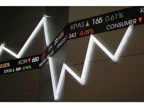 Tickers display stock prices inside the Indonesia Stock Exchange (IDX) in Jakarta, Indonesia, on Thursday, April 18, 2019. With Indonesian President Joko Widodo on course to win a second term as leader, the political uncertainty that's weighed on the economy this year will be lifted. Photographer: Dimas Ardian/Bloomberg