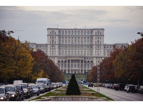 The Palace of the Parliament building stands on the end of Unirii Boulevard in Bucharest, Romania, on Thursday, Nov. 7, 2019. The Romanian presidential elections will be held on Nov 10, with a possible second round on Nov. 24.
