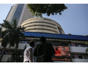 The Bombay Stock Exchange (BSE) building in Mumbai, India, on Thursday, Jan. 20, 2022. Life Insurance Corp. of India, the country's largest insurer, plans to file the draft IPO prospectus in the final week of January, which will provide the embedded value as well as the number of shares for sale, according to people with knowledge of the matter. Photographer: Dhiraj Singh/Bloomberg