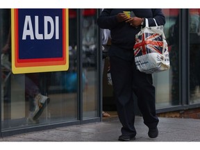 An Aldi Stores Ltd. supermarket in London, UK, on Friday, June 24, 2022. The Office for National Statistics said Friday the volume of goods sold in stores and online fell 0.5% in May, as soaring food prices forced consumers to cut back on spending in supermarkets.