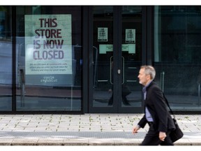 A sign reading "This Store Is Now Closed" at a Cycle Republic store in Reading, UK, on Tuesday, June 28, 2022. The UK's regional towns and cities will be flooded with unwanted offices as businesses cut down on unused space after the coronavirus pandemic triggered a shift in working patterns.