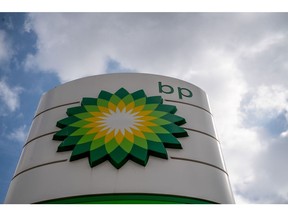 A BP Plc logo on a totem sign at a petrol station forecourt in London, UK, on Monday, Aug. 1, 2022. BP will report earnings tomorrow. Photographer: Chris J. Ratcliffe/Bloomberg