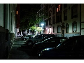 Illuminated street lamps in a residential street on the outskirts of Frankfurt, Germany, on Thursday, Sept. 1, 2022. German Economy Minister Robert Habeck said the country can't rely on gas supplies from Russia, as Europe braces for energy shortages this winter.