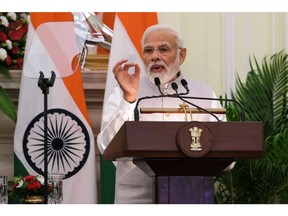 Narendra Modi, India's prime minister, during a joint news conference with Sheikh Hasina, Bangladesh's prime minister, at Hyderabad House in New Delhi, India, on Tuesday, Sept. 6, 2022. Hasina is on a four-day visit to India.