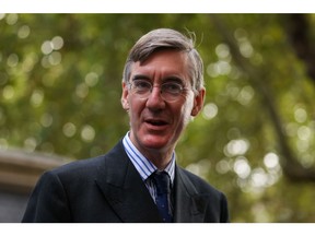 Jacob Rees-Mogg departs a cabinet meeting at 10 Downing Street on Sept. 7.