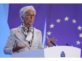Christine Lagarde, president of the European Central Bank (ECB), during a news conference in Frankfurt, Germany, on Thursday, Sept. 8, 2022. The ECB hiked rates by 75 basis points and expects to tighten further as it raises inflation outlook to 2.3% rate in 2024. Photographer: Alex Kraus/Bloomberg