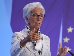 Christine Lagarde, president of the European Central Bank (ECB), during a news conference in Frankfurt, Germany, on Thursday, Sept. 8, 2022. The ECB hiked rates by 75 basis points and expects to tighten further as it raises inflation outlook to 2.3% rate in 2024.