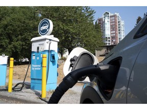 An electric vehicle charging station in North Vancouver, British Columbia.