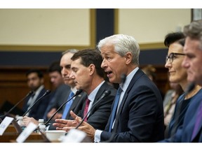Jamie Dimon, chairman and chief executive officer of JPMorgan Chase & Co., speaks during a House Financial Services Committee hearing in Washington, D.C., US, on Wednesday, Sept. 21, 2022. The CEOs of the biggest US consumer banks are set to warn lawmakers that Americans are struggling amid surging inflation, as they brace for tough questions about how they're helping customers being pummeled by rising prices.