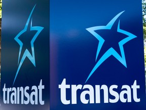 An Air Transat sign is seen in Montreal.
