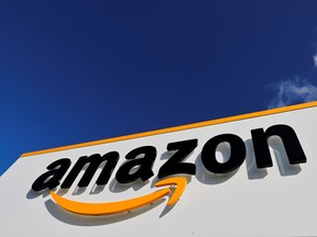 Amazon's logo on a logistics centre in France.