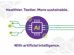 A colourful graphic with the words "Healthier. Tastier. More sustainable. With artificial intelligence."