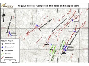 Yoquivo Project: Completed drill holes and mapped veins