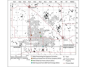 Prairie Lithium's Mineral Permit Area and Wells Penetrating the Duperow Formation