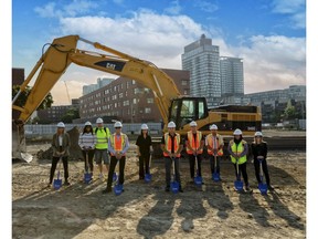 The Daniels Corporation broke ground on their newest condominium residence in the Regent Park revitalization, Daniels on Parliament. Pictured are members of the Daniels team, Grace Lee Reynolds (CEO of Artscape) and Partnership for Affordable Homeownership purchasers.