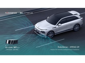 XPENG G9 equipped with two RoboSense second-generation smart solid-state LiDARs, to realize full-scenario intelligent driver assistance.