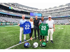 (L to R): John Mara, President and CEO of the New York Giants; Jill Kouri, CMO, HCLTech; Ron VanDeVeen, President and CEO of MetLife Stadium; C Vijayakumar, CEO & Managing Director, HCLTech; Woody Johnson, Chairman of the New York Jets