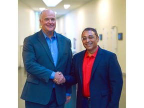 Harsha Kumar, President, Prodapt, with Tom Dibble, President & CEO, Aria Systems, at DTW 2022 in Copenhagen firming up the partnership.