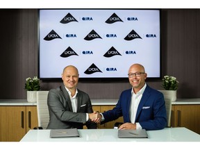 The LYCRA Company signs an agreement with Qore® LLC to enable large-scale production of bio-derived spandex. Pictured – Julien Born, CEO of The LYCRA Company (left), and Jon Veldhouse, CEO of Qore® LLC (right), at The LYCRA Company's headquarters in Wilmington, DE, USA.