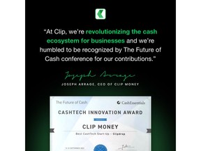 Clip Money was recognized as the Best CashTech Start-up at the CashTech Innovation Awards.