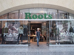 The storefront of a Roots location in Toronto is pictured on Thursday, September 14, 2017.