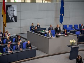 Baerbel Bas, President of the German Federal Parliament, Bundestag, delivers a speech during the memorial hour for the late former Soviet President Gorbachev in the Reichstag building in Berlin, Germany, Wednesday, Sept. 7, 2022.
