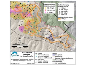 Drill hole and surface rock sample locations map as reported September 14, 2022, for the 2022 Calico Technical Program.