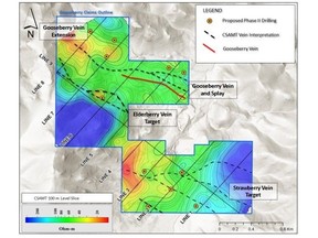 Approved Phase II drillholes over CSAMT data at the Gooseberry Project