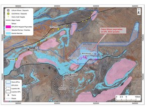 Omaruru Lithium Project location relative to the Twin Hills Gold Projet and other mines and deposits in the area