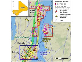 Location of the Massala West prospect with respect to mineralized structures in the area.