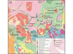 Figure 1: Geology plan of the Abu Marawat Concession, showing the location of the West Garida prospect