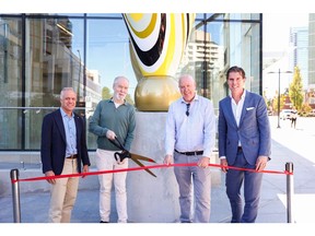 From left to right: Eric Carlson, Douglas Coupland, Honourable Mayor Mike Hurley, and Ryan Beedie.