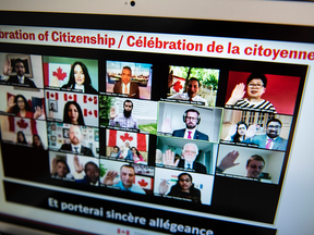 An online citizenship ceremony takes place at the end of 2020. The federal government has consistently raised immigration targets in the wake of the worst of the COVID-19 pandemic.
