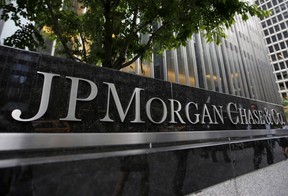 A view of the exterior of the JP Morgan Chase & Co. corporate headquarters in New York City.