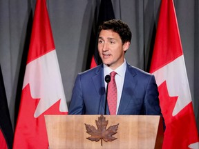 Prime Minister Justin Trudeau speaks during an official dinner at the Royal Ontario Museum in Toronto.