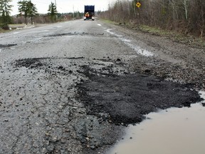 A road in need of repair in Timmins, Ont.